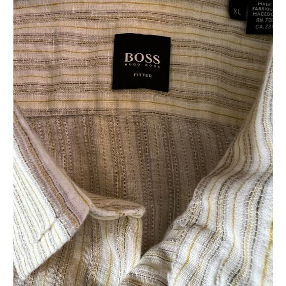 Hugo Boss Fitted Men’s XL Striped Linen Shirt - Picture 3 of 4